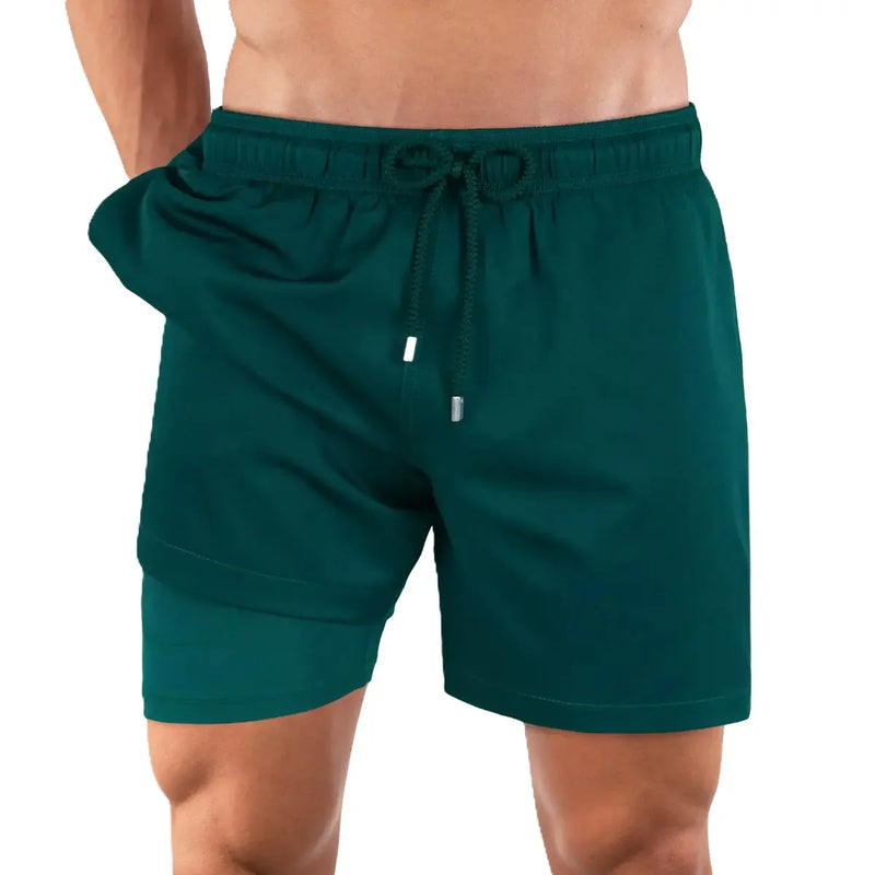 Night Green Hybrid Short, Compression Lined Swim and Resort Trunk